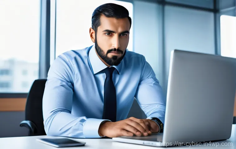 사이버 보안 인식 교육을 통한 직원의 책임 인식 제고 - **Prompt 1: The Vigilant Protector**
"A professional, confident Arab man in his late 30s, dresse...