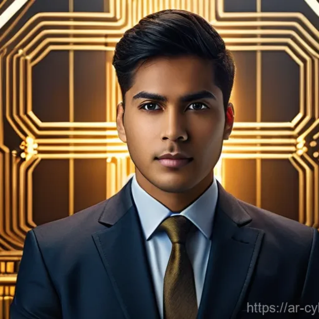 고객과의 신뢰 구축을 위한 사이버 보안 인식 - **Golden Shield of Digital Trust:**
"A professional individual of diverse ethnicity, dressed in ...