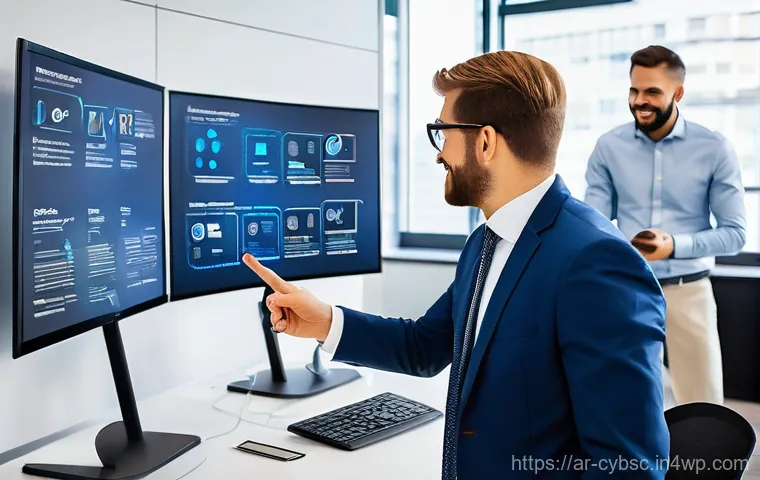 사이버 보안 인식 프로그램을 위한 외부 전문가 활용 - **Prompt 1: Collaborative Cybersecurity Learning Session**
"A diverse group of office profession...
