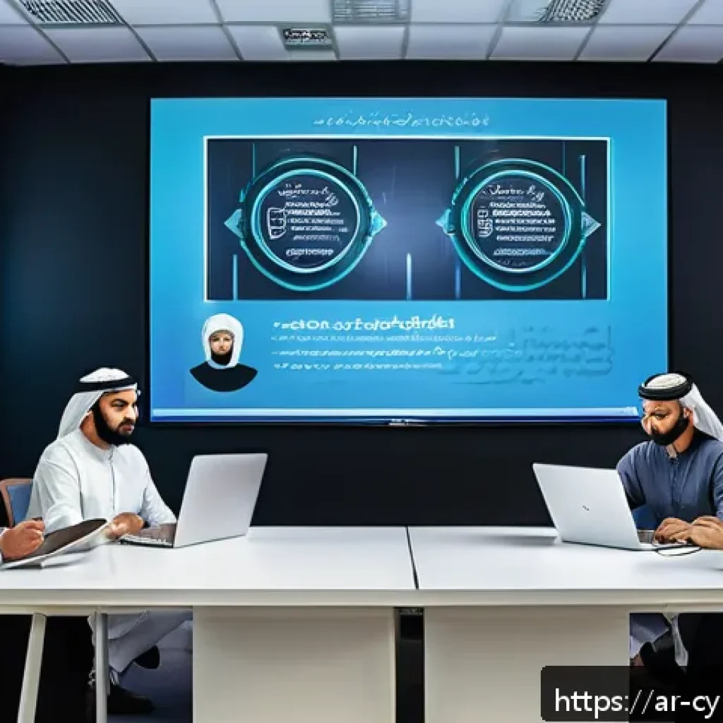 사이버 보안 인식 프로그램의 구체적 목표 설정 방법 - A modern Middle Eastern office setting with diverse Arabic-speaking professionals engaged in a cyber...