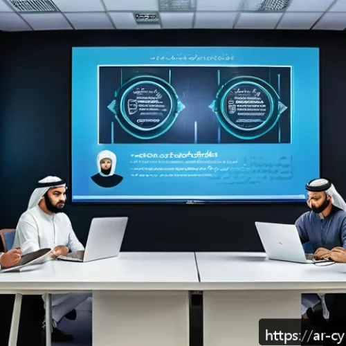 사이버 보안 인식 프로그램의 구체적 목표 설정 방법 - A modern Middle Eastern office setting with diverse Arabic-speaking professionals engaged in a cyber...