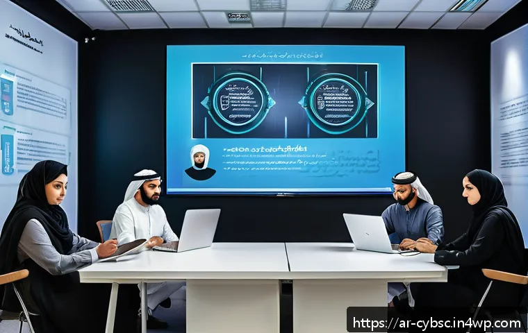 사이버 보안 인식 프로그램의 구체적 목표 설정 방법 - A modern Middle Eastern office setting with diverse Arabic-speaking professionals engaged in a cyber...