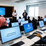 사이버 보안 인식 프로그램에 대한 자주 묻는 질문 - A modern office training room filled with diverse Arab professionals attentively participating in a ...