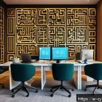 업종별 사이버 보안 인식 프로그램 비교 - A modern healthcare office scene in a Middle Eastern setting, featuring diverse Arab healthcare prof...