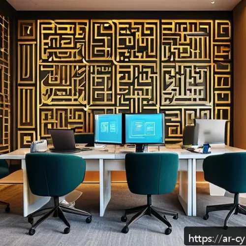 업종별 사이버 보안 인식 프로그램 비교 - A modern healthcare office scene in a Middle Eastern setting, featuring diverse Arab healthcare prof...