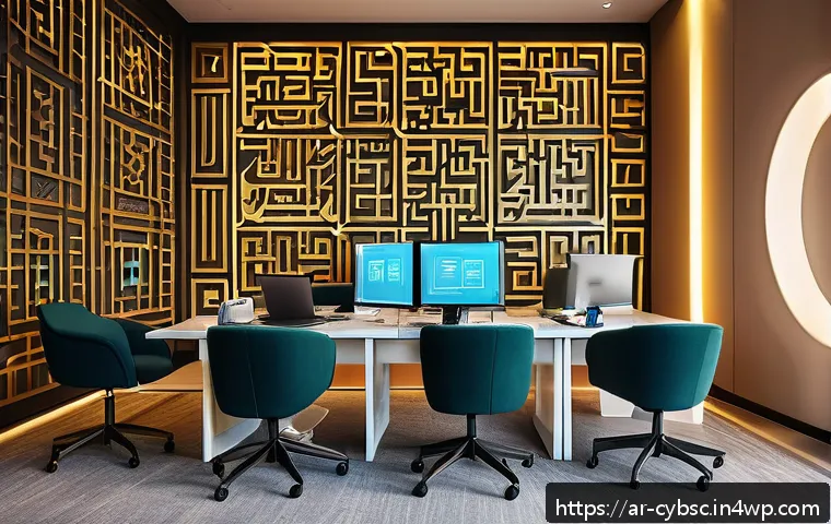 업종별 사이버 보안 인식 프로그램 비교 - A modern healthcare office scene in a Middle Eastern setting, featuring diverse Arab healthcare prof...