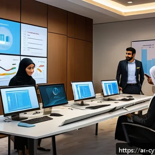 사이버 보안 인식 프로그램의 장기적 지속 가능성 - A diverse group of professional Arabic-speaking office workers in a modern Middle Eastern corporate ...